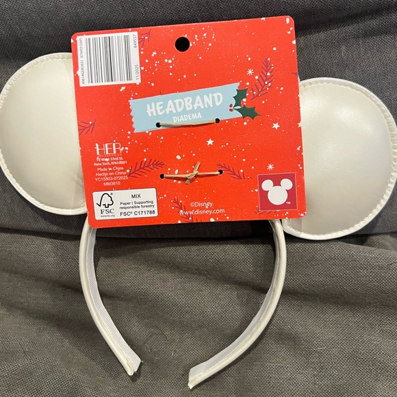 Disney Christmas White Leather Mickey Ears Snowflake Headband Silver Minnie Gold - Picture 2 of 2